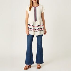 THML Mini Dress Women's Size Medium Cream Boho Tribal Embroidered Dropped Waist